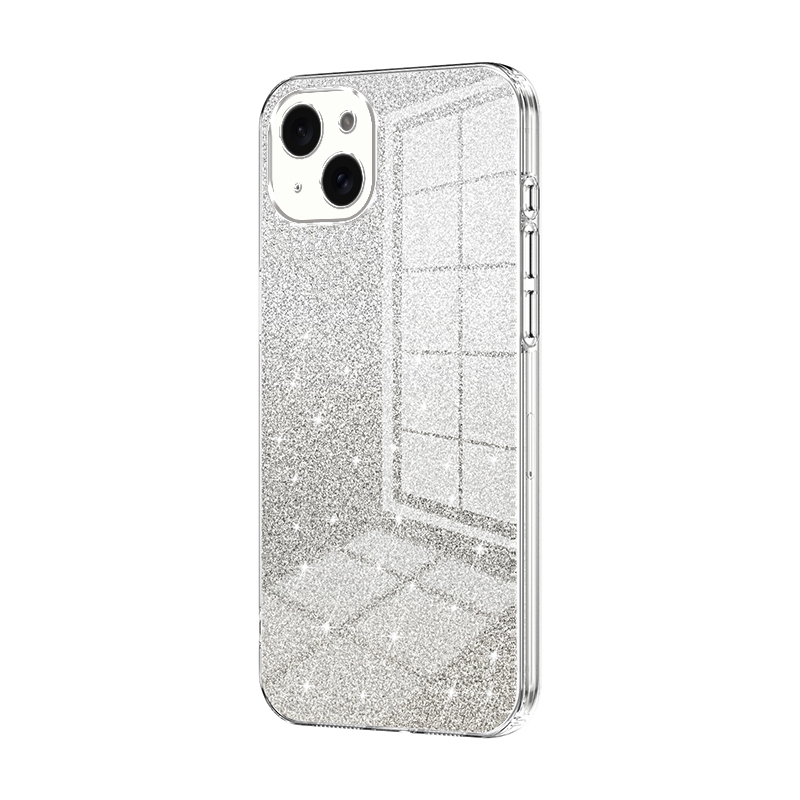 For iPhone 15 Plus Gradient Glitter Powder Electroplated Phone Case(Transparent) - Shopkiz.com