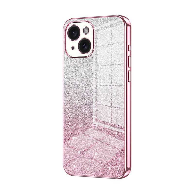 For iPhone 15 Gradient Glitter Powder Electroplated Phone Case(Pink) - Shopkiz.com