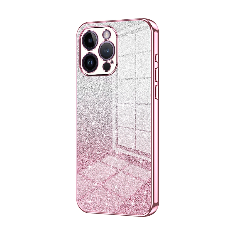 For iPhone 14 Pro Max Gradient Glitter Powder Electroplated Phone Case(Pink) - Shopkiz.com