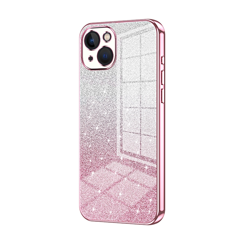 For iPhone 13 Gradient Glitter Powder Electroplated Phone Case(Pink) - Shopkiz.com