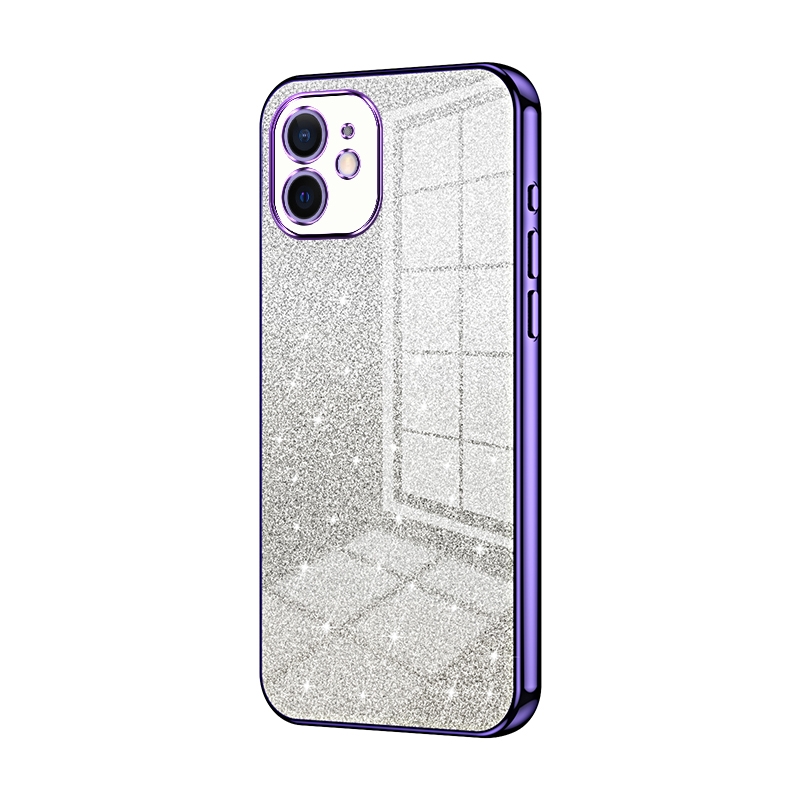 For iPhone 12 Gradient Glitter Powder Electroplated Phone Case(Purple) - Shopkiz.com