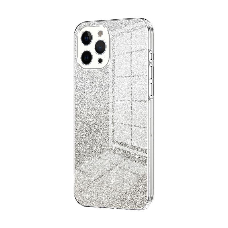 For iPhone 12 Pro Max Gradient Glitter Powder Electroplated Phone Case(Transparent) - Shopkiz.com