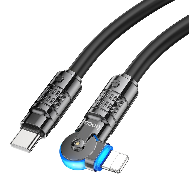 hoco U118 Kaidi PD 27W USB-C/Type-C to 8 Pin Rotating Charging Data Cable, Length: 1.2m(Black) - Shopkiz.com
