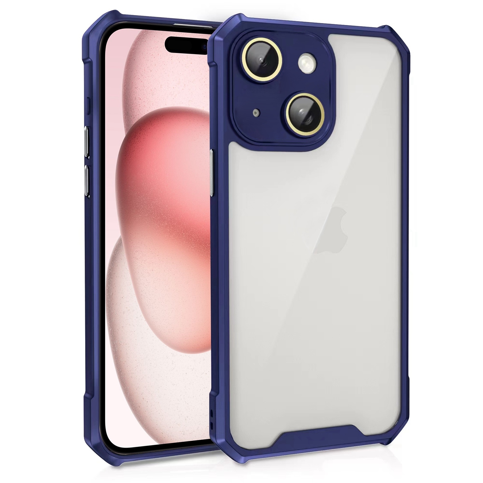 For iPhone 15 Plus Shockproof Acrylic Phone Case with Lens Glass Film(Blue) - Shopkiz.com