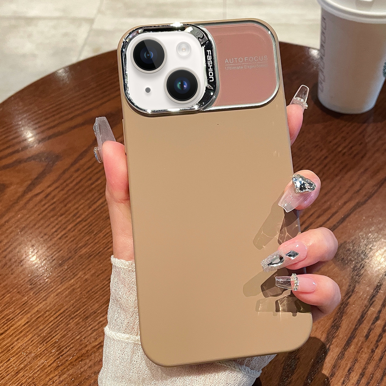 For iPhone 15 Skin Feel PC Liquid Silicone Phone Case(Milk Tea) - Shopkiz.com