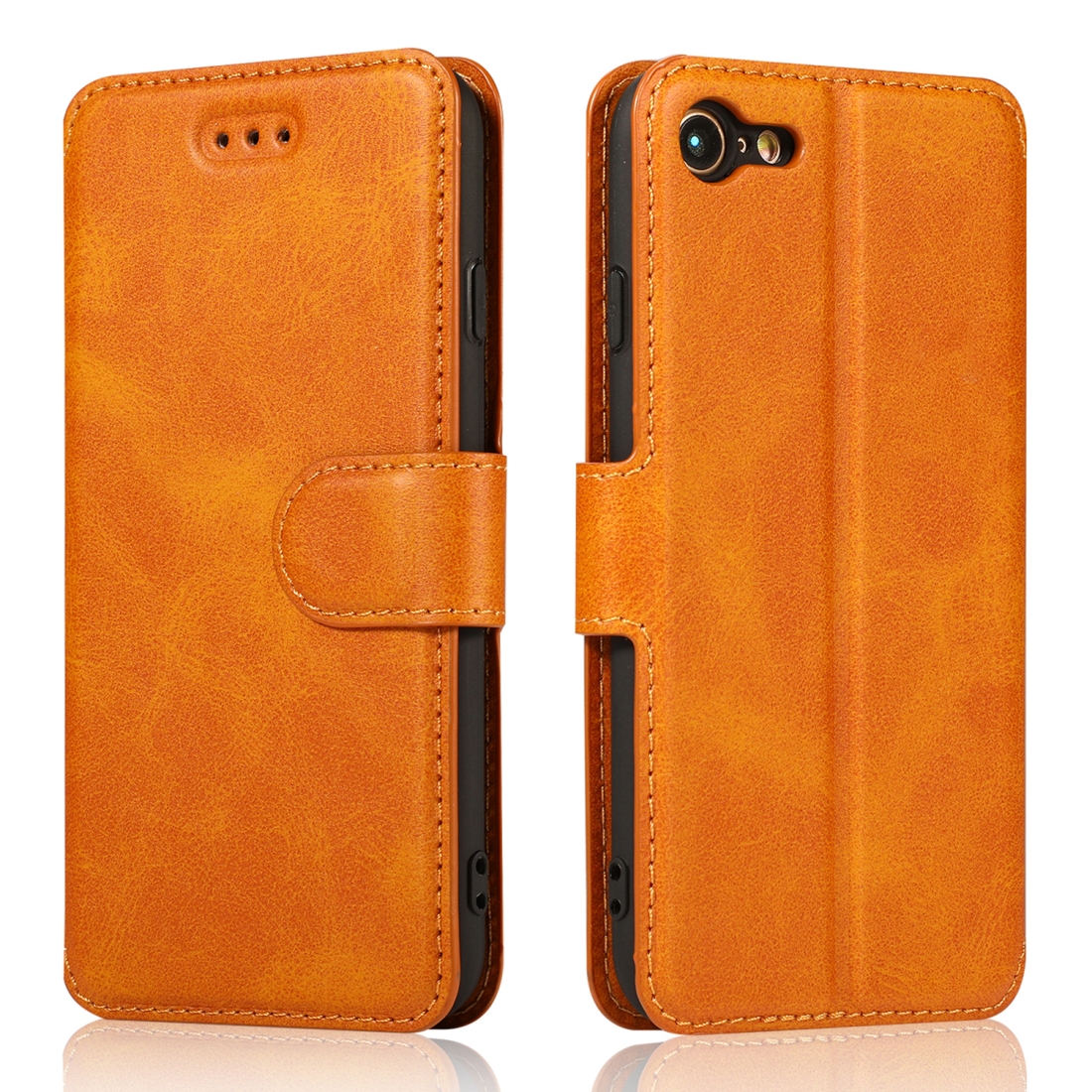 For iPhone 7 / 8 Calf Texture Magnetic Buckle Horizontal Flip Leather Case with Holder & Card Slots & Wallet & Photo Frame(Khaki) - Shopkiz.com