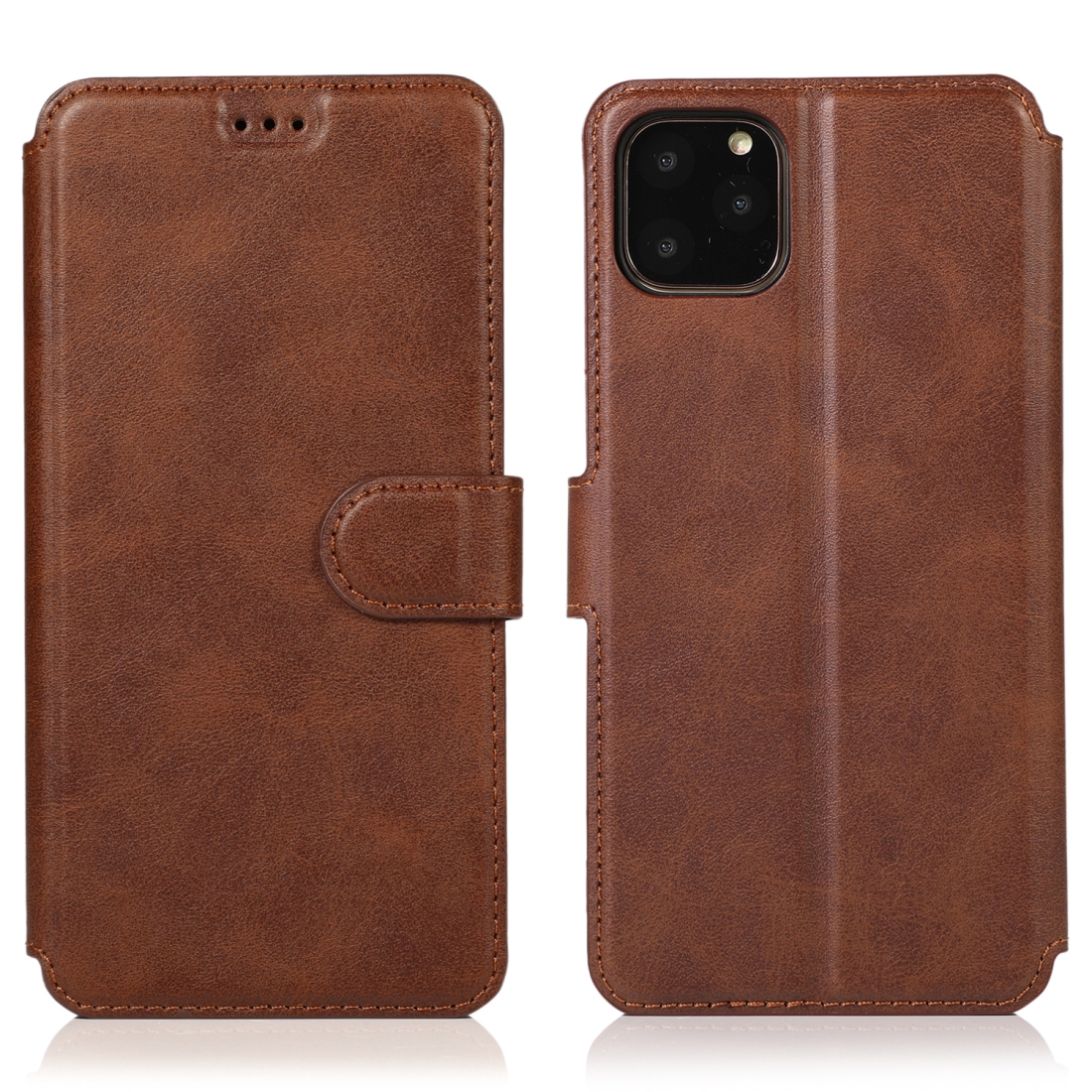 For iPhone 12 mini Calf Texture Magnetic Buckle Horizontal Flip Leather Case with Holder & Card Slots & Wallet & Photo Frame(Brown) - Shopkiz.com