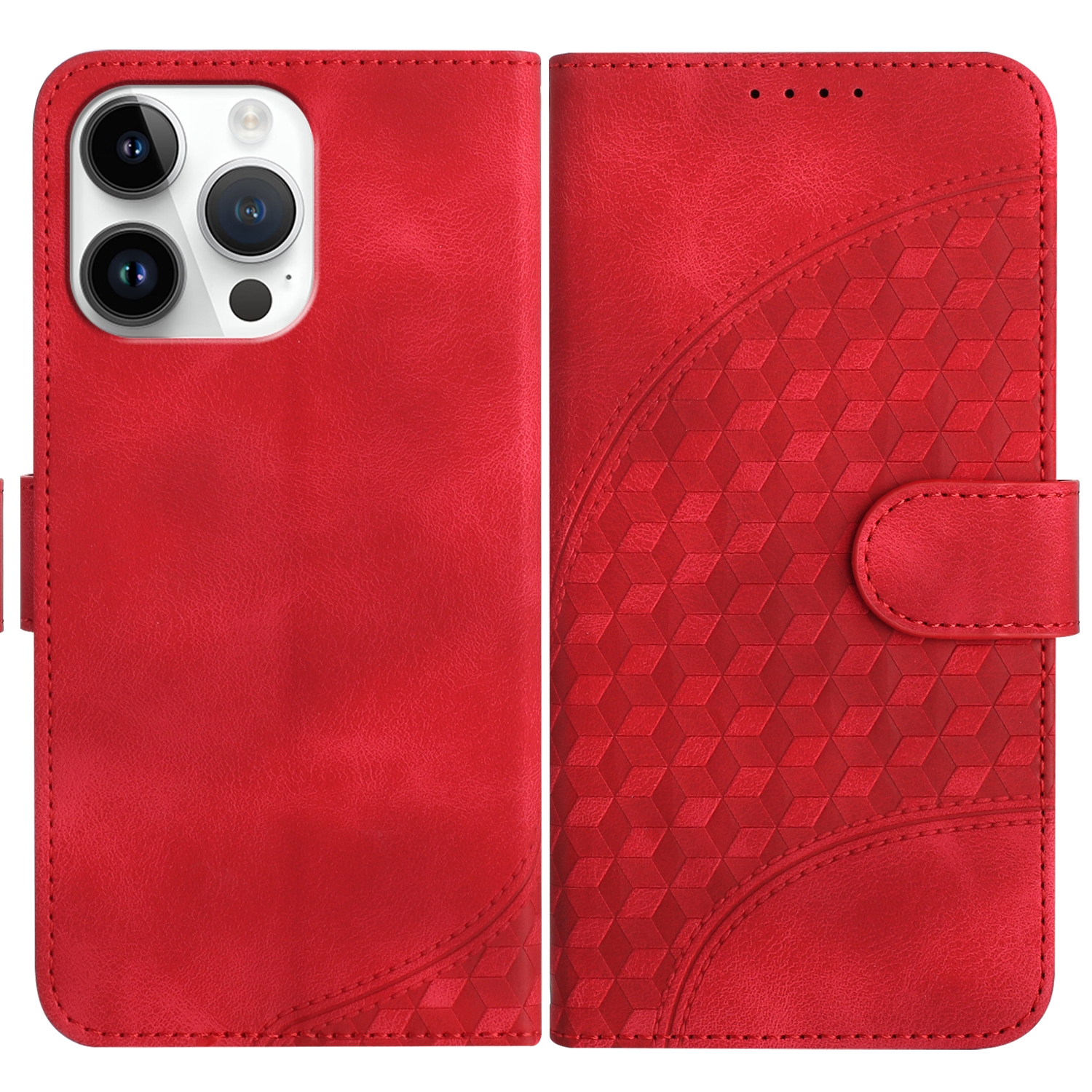 For iPhone 15 Pro Max YX0060 Elephant Head Embossed Phone Leather Case with Lanyard(Red) - Shopkiz.com