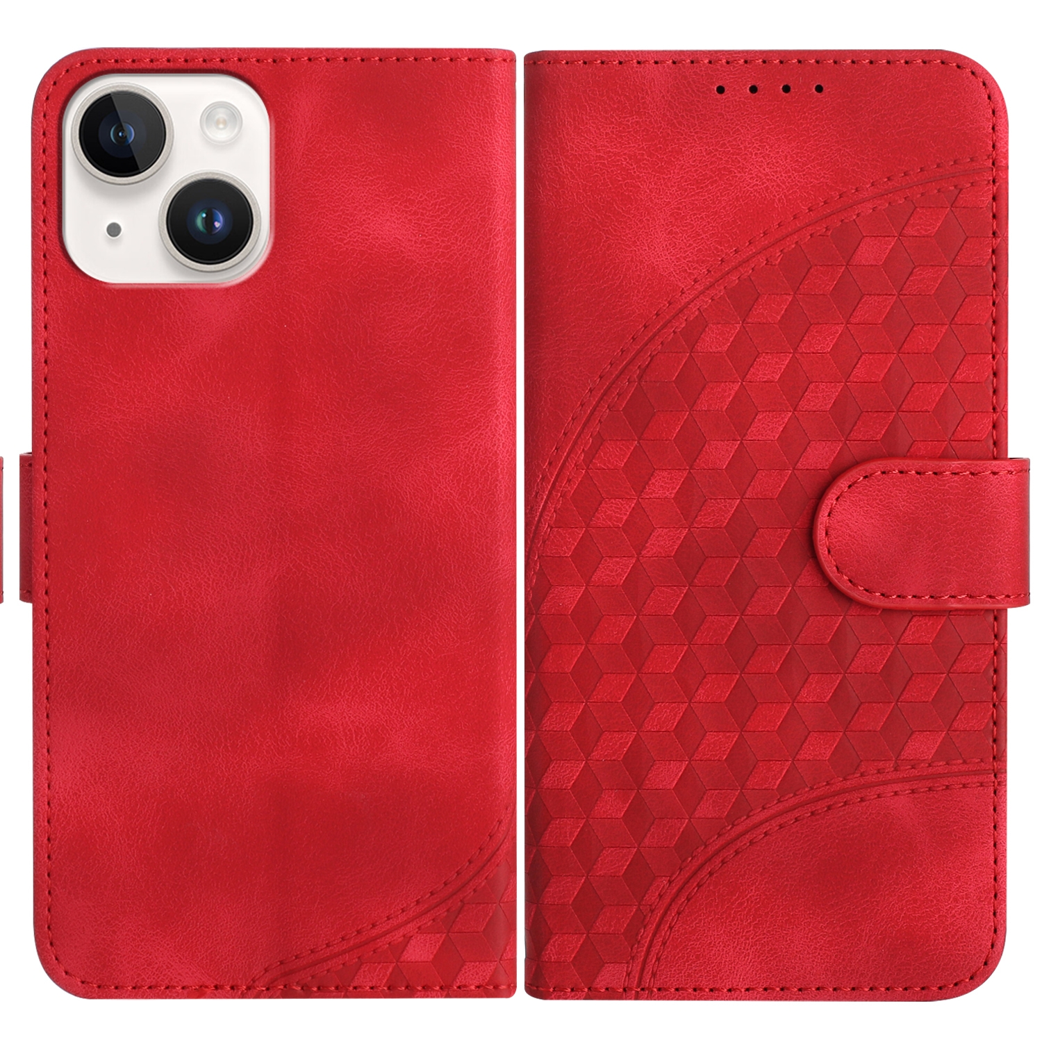 For iPhone 15 YX0060 Elephant Head Embossed Phone Leather Case with Lanyard(Red) - Shopkiz.com
