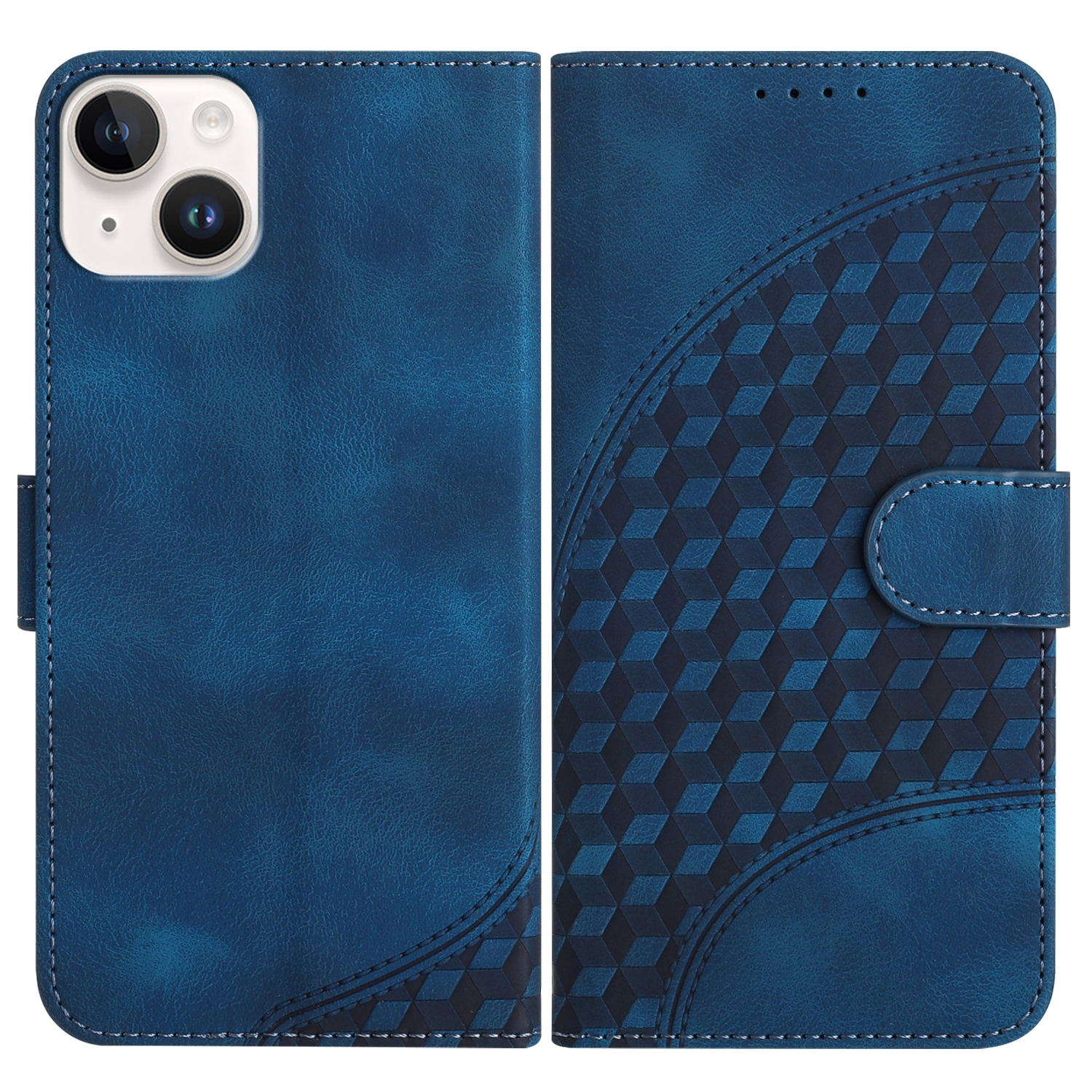 For iPhone 14 Plus YX0060 Elephant Head Embossed Phone Leather Case with Lanyard(Royal Blue) - Shopkiz.com