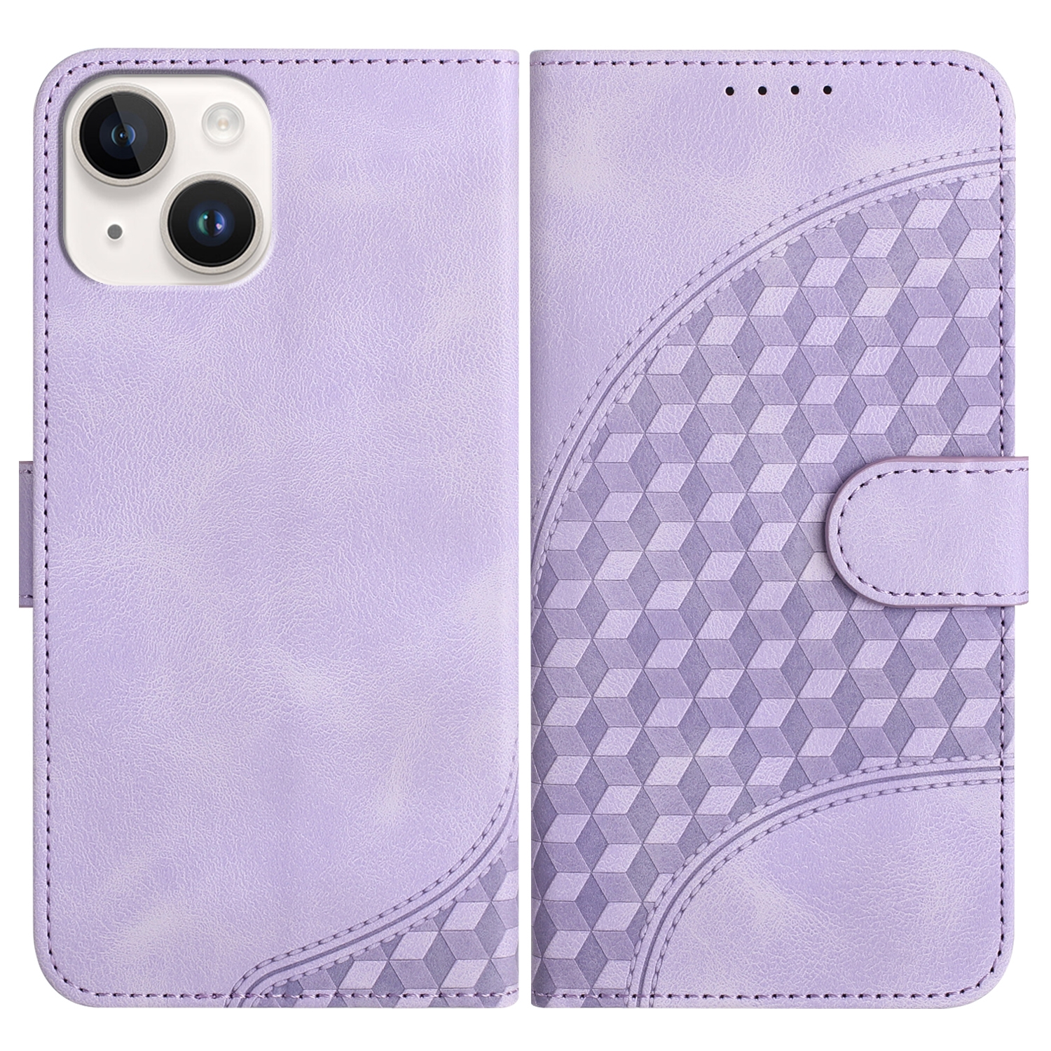 For iPhone 14 YX0060 Elephant Head Embossed Phone Leather Case with Lanyard(Light Purple) - Shopkiz.com