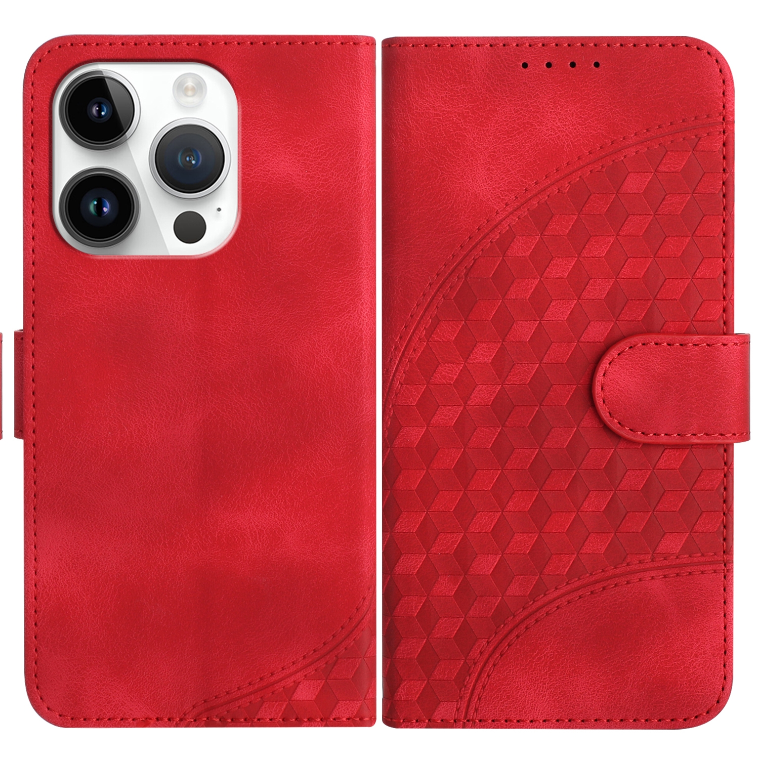 For iPhone 14 Pro YX0060 Elephant Head Embossed Phone Leather Case with Lanyard(Red) - Shopkiz.com
