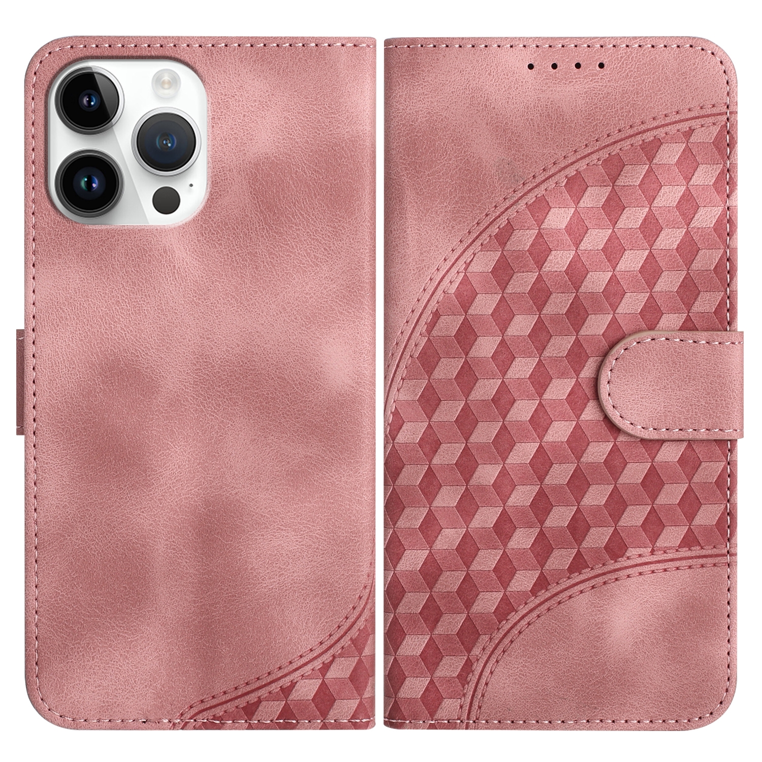 For iPhone 13 Pro Max YX0060 Elephant Head Embossed Phone Leather Case with Lanyard(Pink) - Shopkiz.com