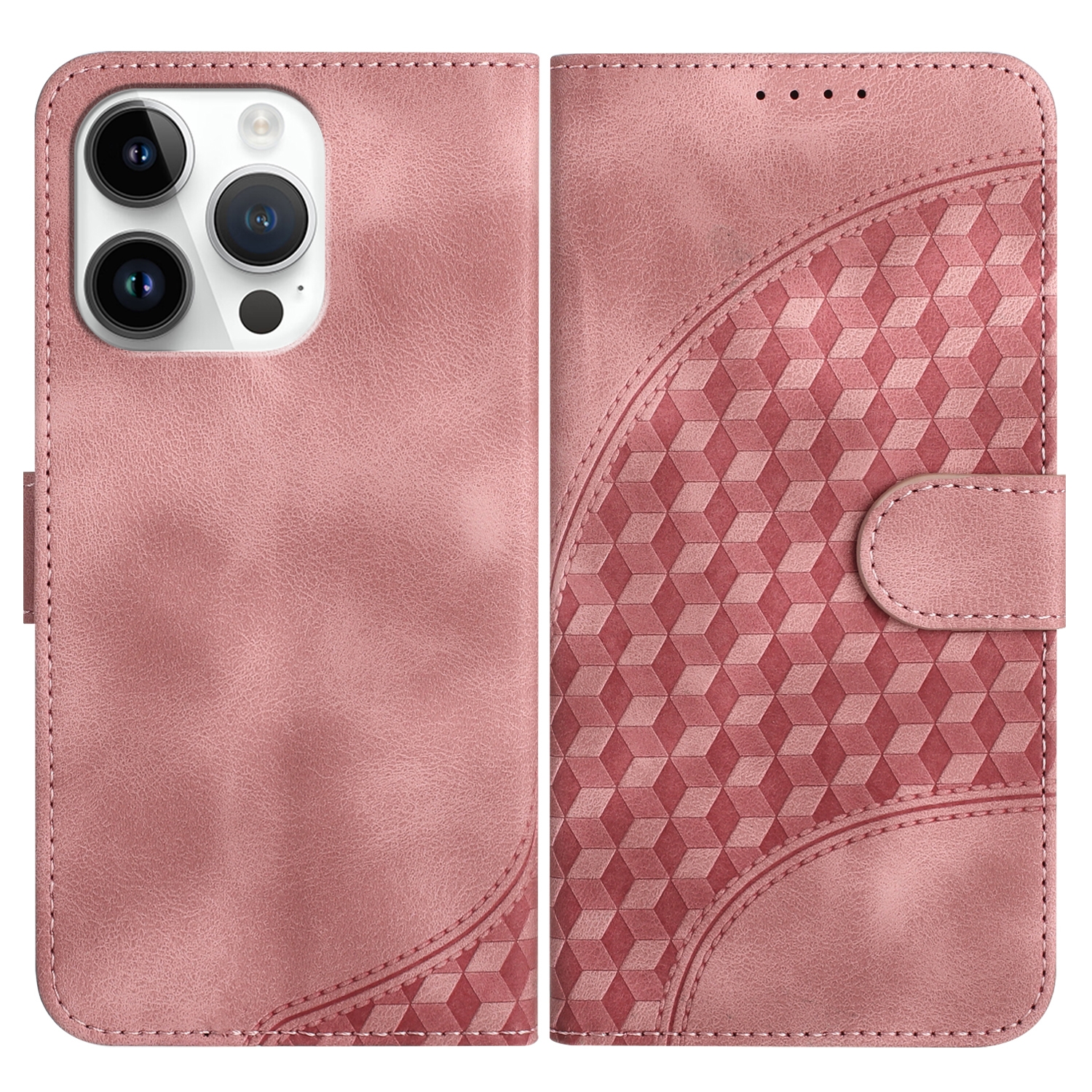 For iPhone 13 Pro YX0060 Elephant Head Embossed Phone Leather Case with Lanyard(Pink) - Shopkiz.com