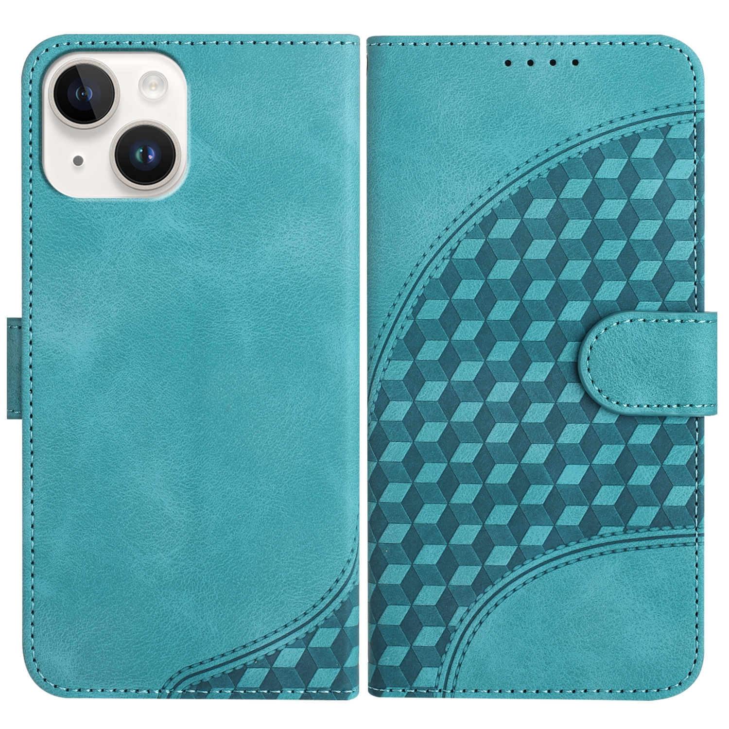 For iPhone 13 YX0060 Elephant Head Embossed Phone Leather Case with Lanyard(Light Blue) - Shopkiz.com