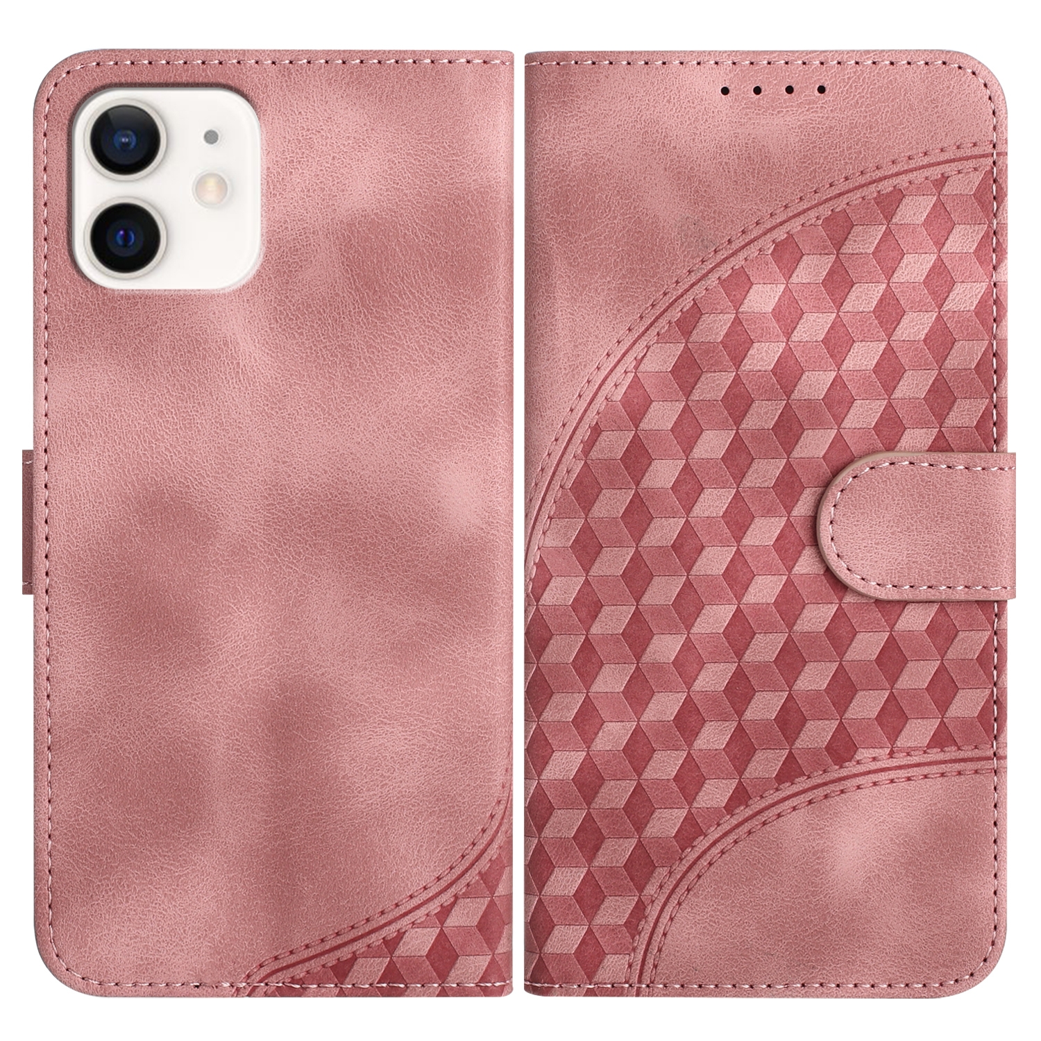For iPhone 12 mini YX0060 Elephant Head Embossed Phone Leather Case with Lanyard(Pink) - Shopkiz.com
