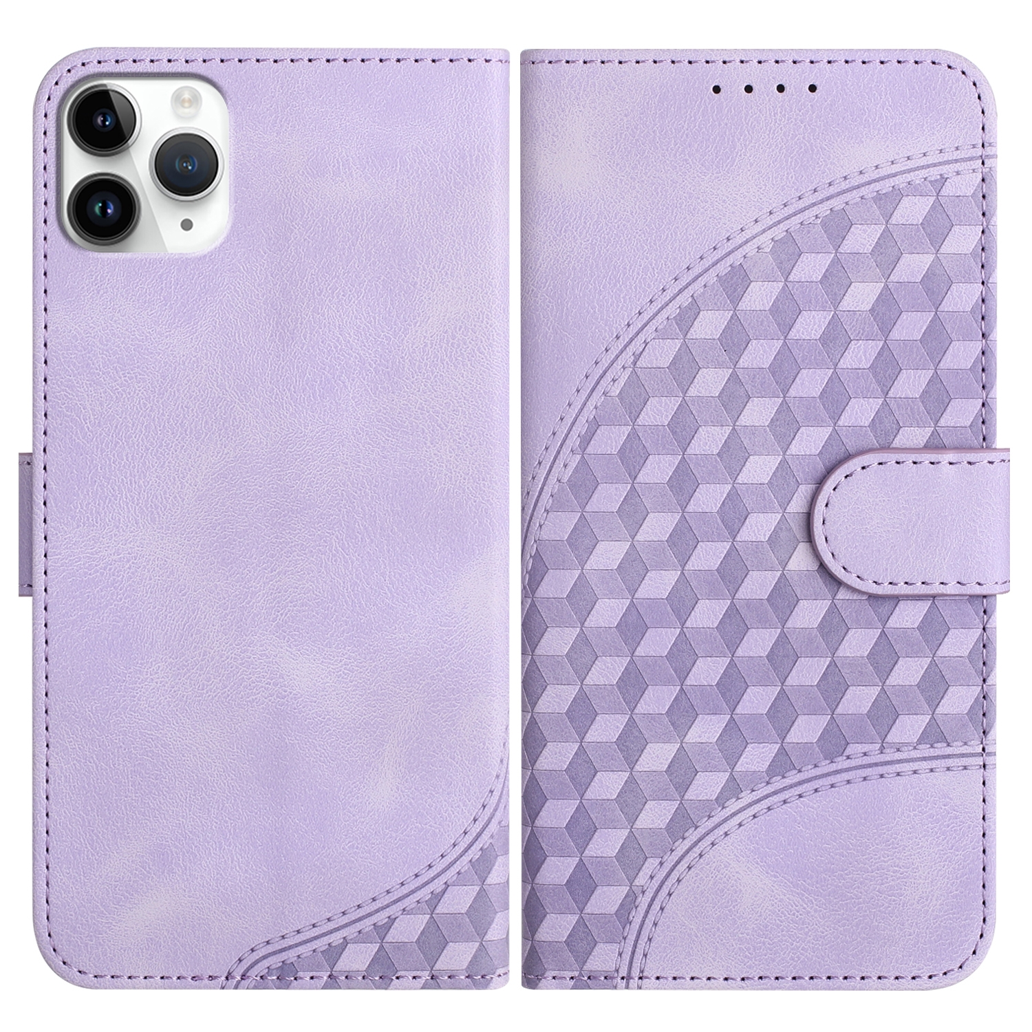 For iPhone 11 Pro Max YX0060 Elephant Head Embossed Phone Leather Case with Lanyard(Light Purple) - Shopkiz.com
