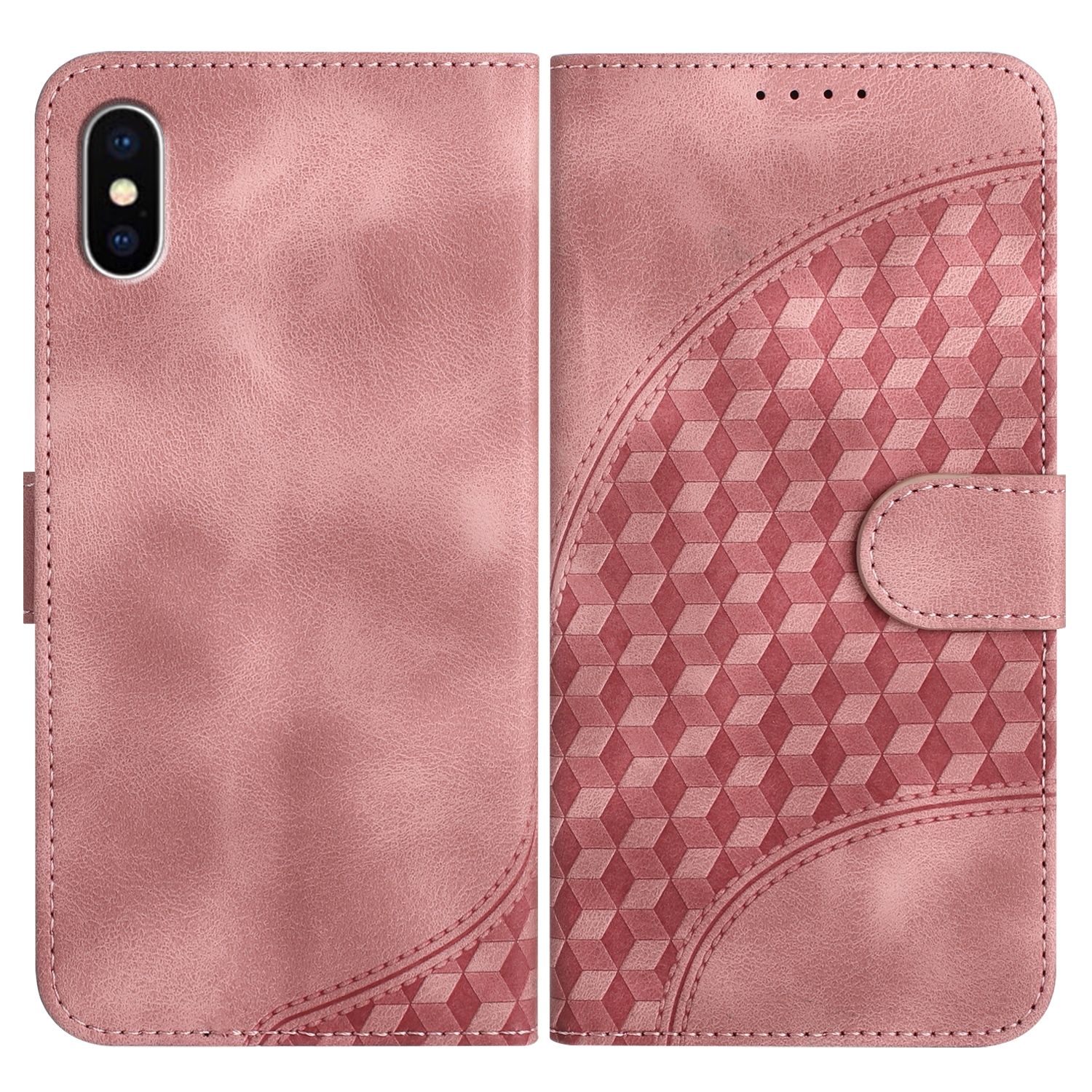 For iPhone XS / X YX0060 Elephant Head Embossed Phone Leather Case with Lanyard(Pink) - Shopkiz.com