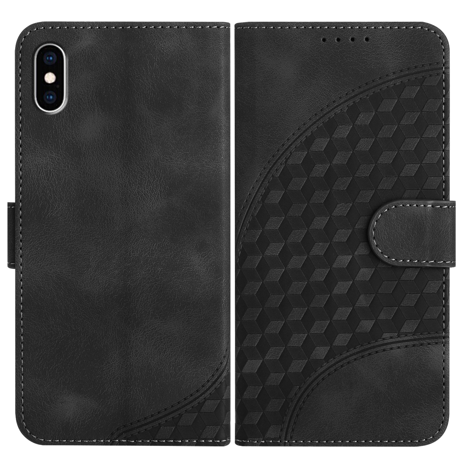 For iPhone XS Max YX0060 Elephant Head Embossed Phone Leather Case with Lanyard(Black) - Shopkiz.com