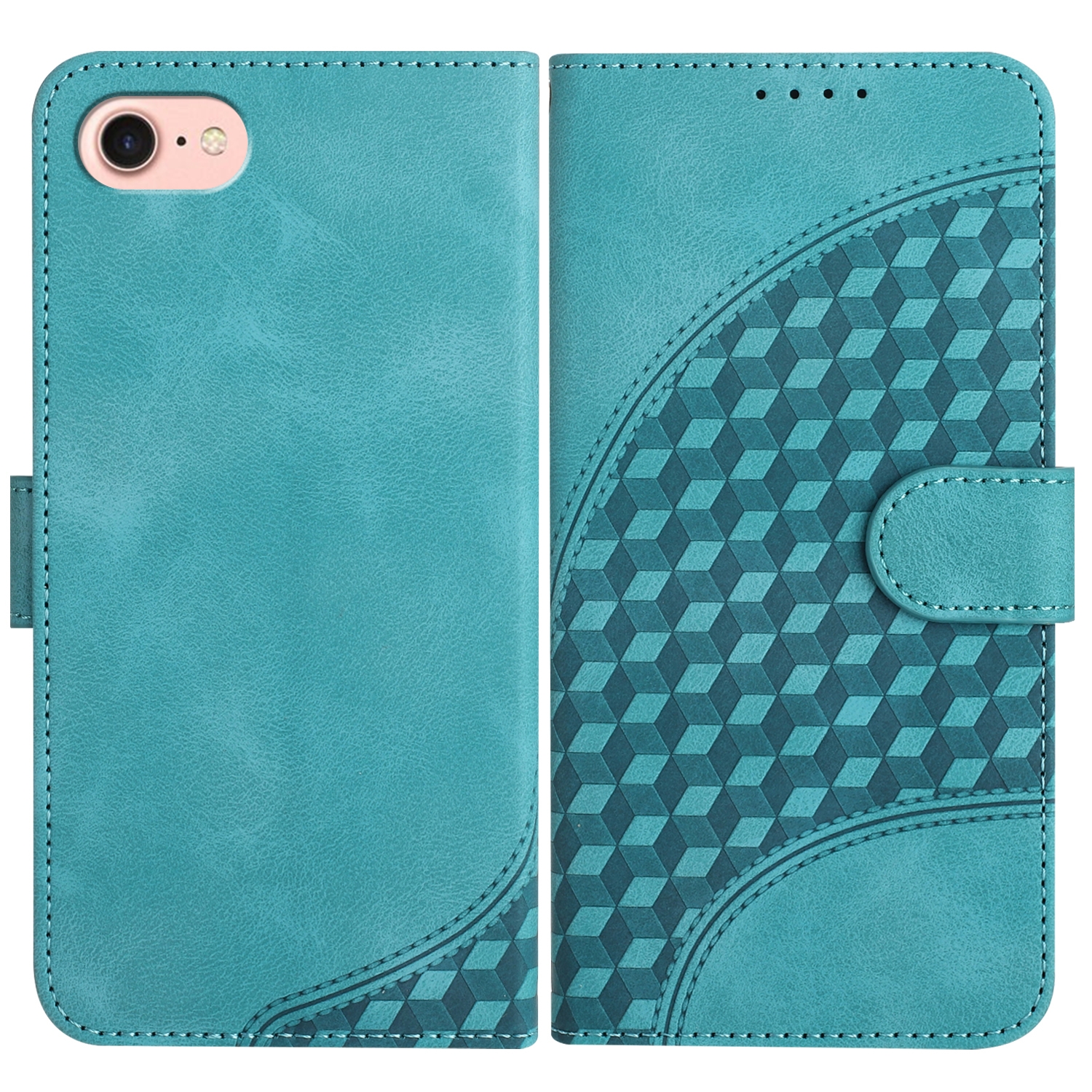For iPhone SE 2022/SE 2020/6/7/8 YX0060 Elephant Head Embossed Phone Leather Case with Lanyard(Light Blue) - Shopkiz.com
