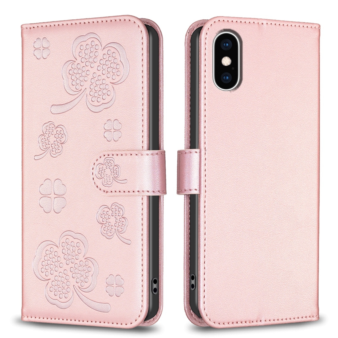 For iPhone XS Max Four-leaf Embossed Leather Phone Case(Pink) - Shopkiz.com