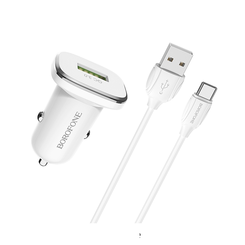 Borofone BZ12A 3A Hengrui Lasting Power Single Port QC3.0 USB Car Charger with Type-C Data Cable, Length: 1m - Shopkiz.com