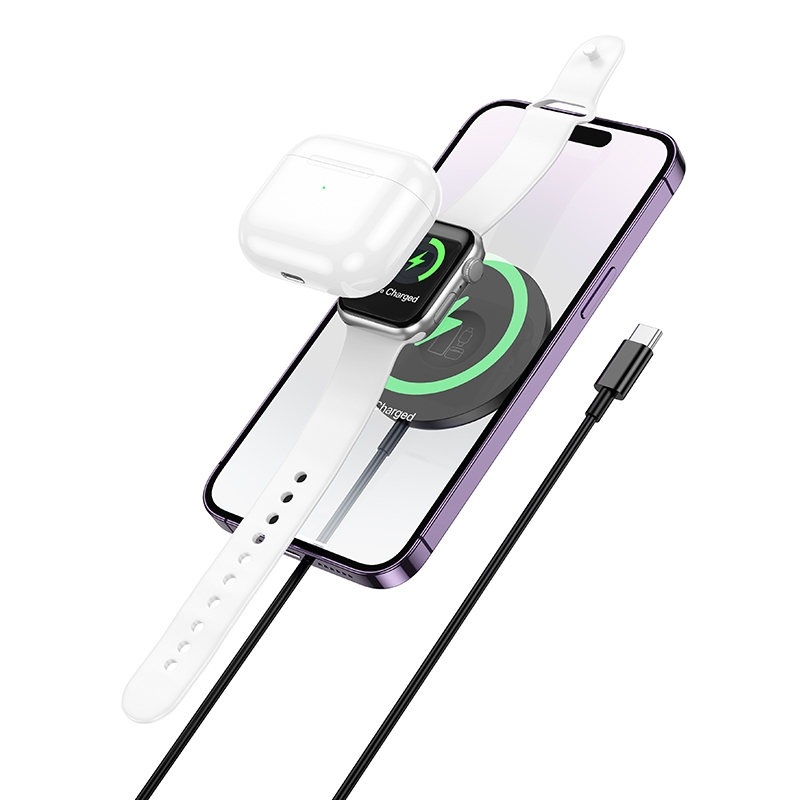 hoco CW50 Fast 3 in 1 MagSafe Magnetic Wireless Fast Charger(Black) - Shopkiz.com