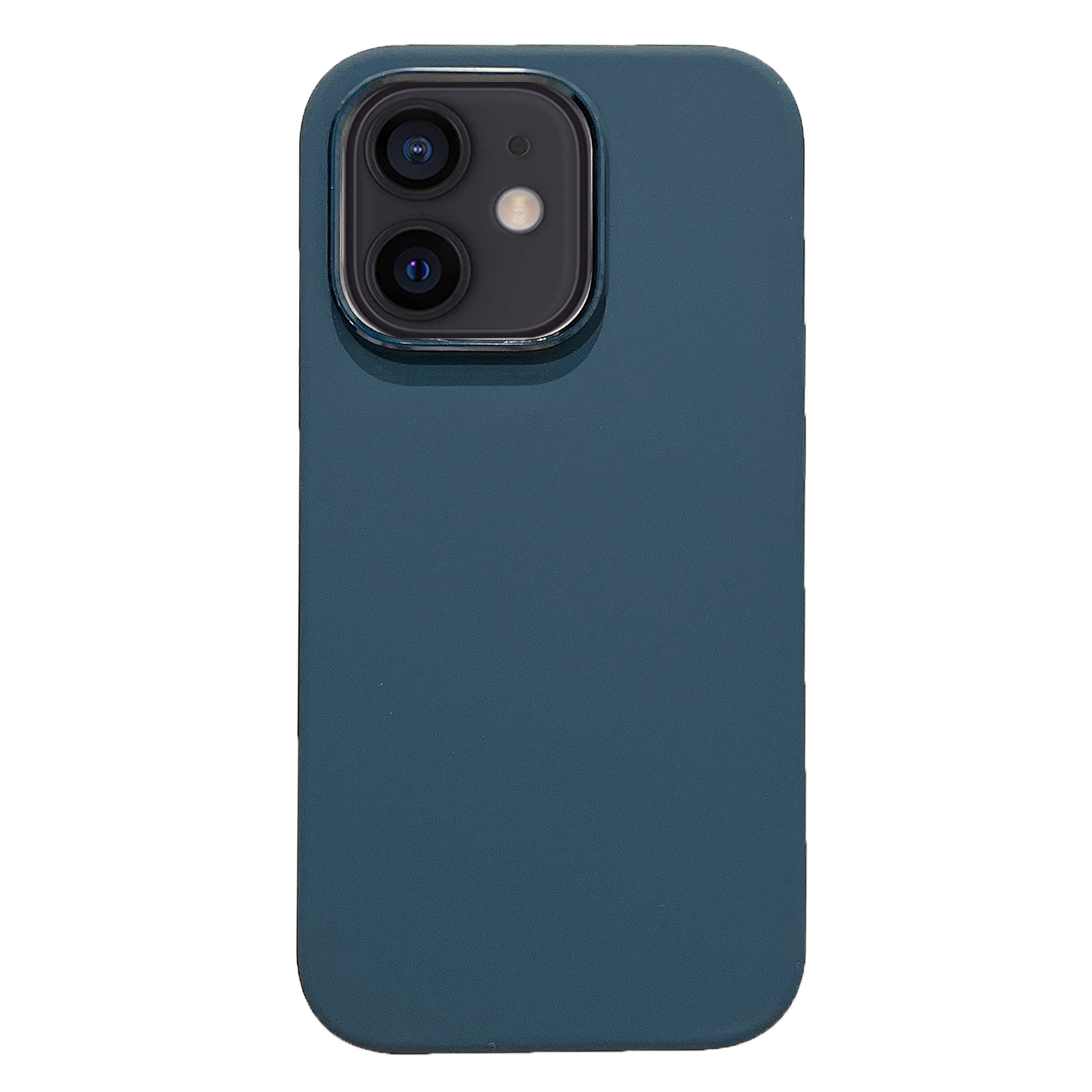 For iPhone 12 Electroplated Metal Lens Frame Design MagSafe Silicone Phone Case(Dark Blue) - Shopkiz.com