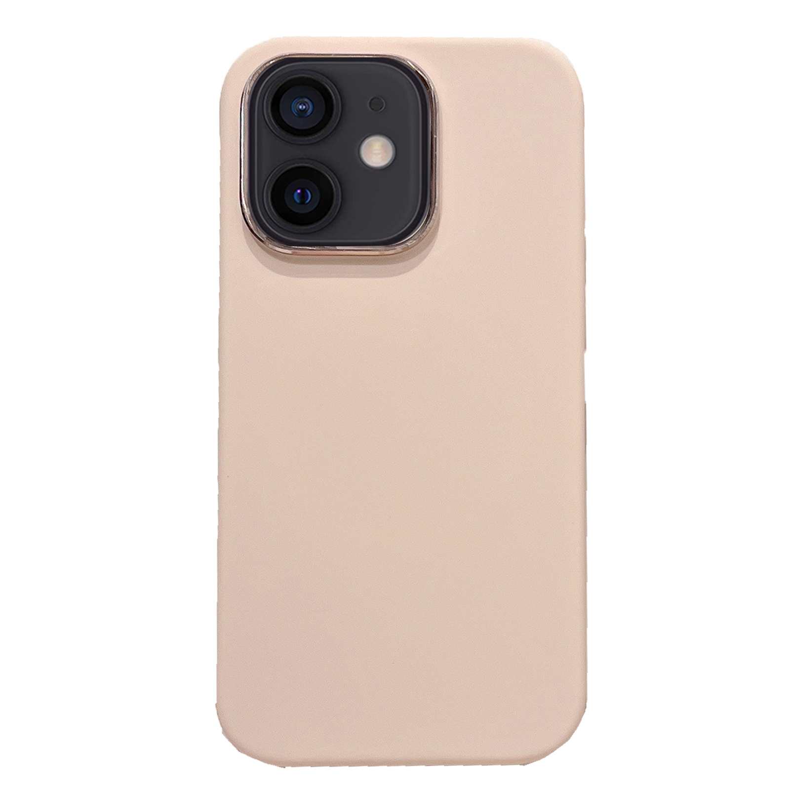 For iPhone 12 Electroplated Metal Lens Frame Design MagSafe Silicone Phone Case(Beige) - Shopkiz.com