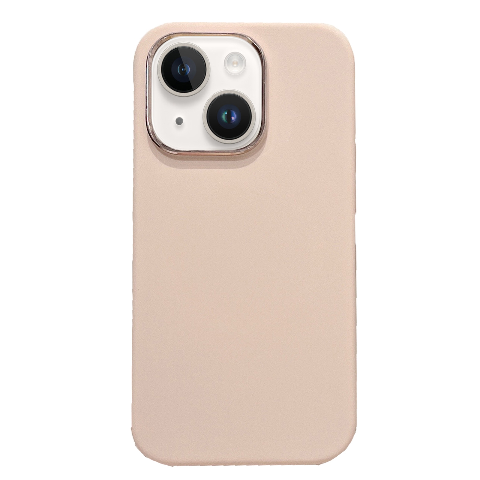 For iPhone 14 Electroplated Metal Lens Frame Design MagSafe Silicone Phone Case(Beige) - Shopkiz.com