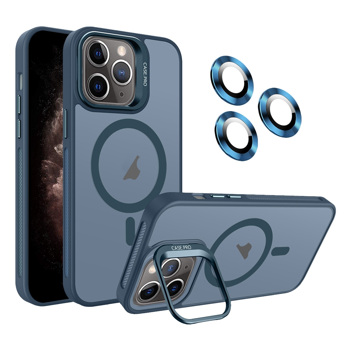 For iPhone 11 Pro Max Invisible Lens Holder MagSafe Phone Case(Navy Blue) - Shopkiz.com