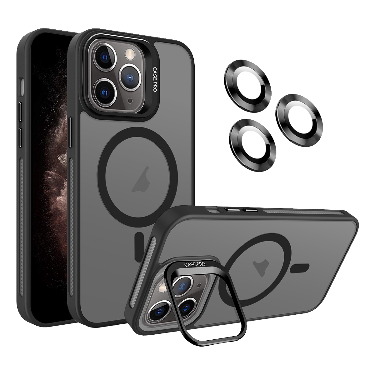 For iPhone 11 Pro Max Invisible Lens Holder MagSafe Phone Case(Black) - Shopkiz.com