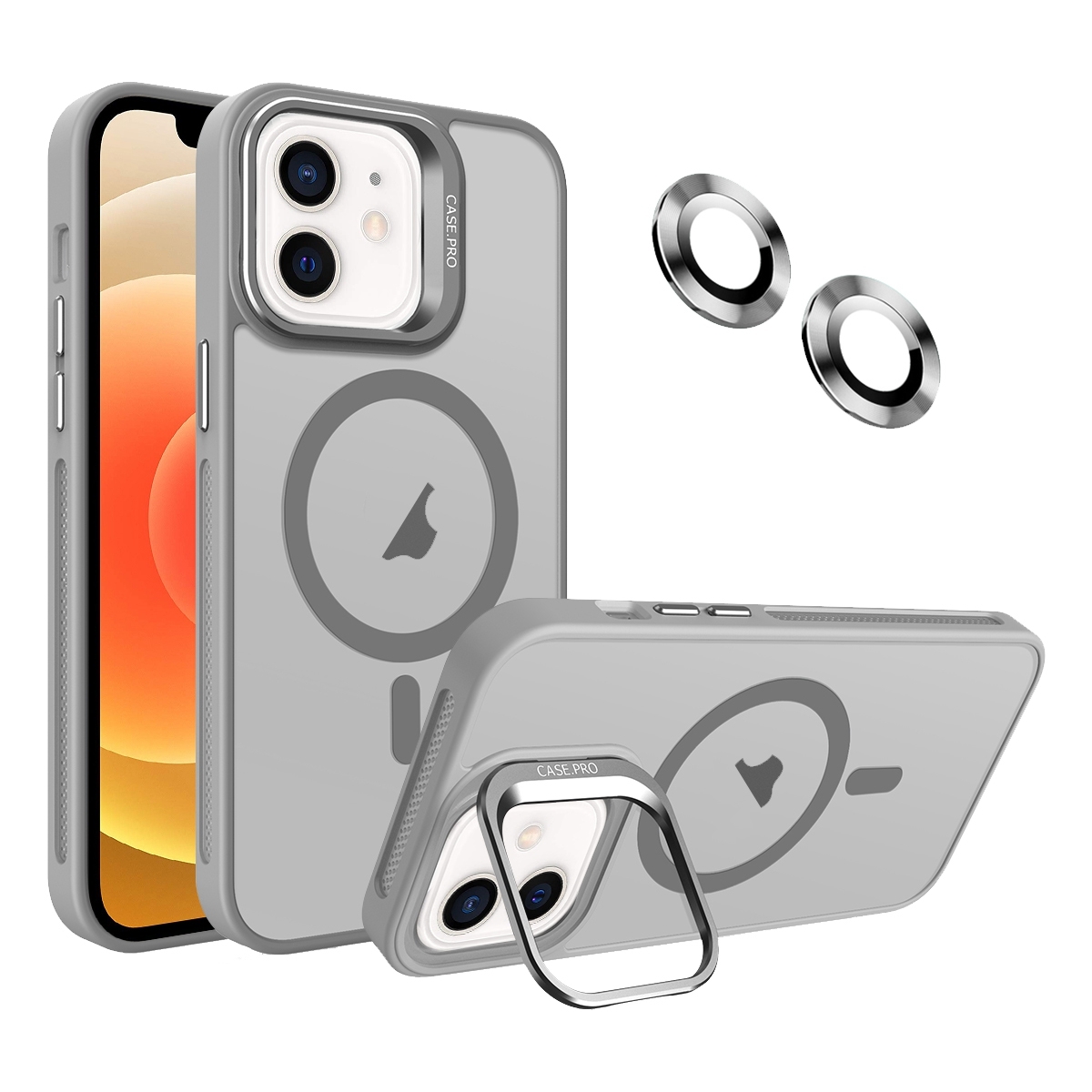 For iPhone 12 Invisible Lens Holder MagSafe Phone Case(Grey) - Shopkiz.com