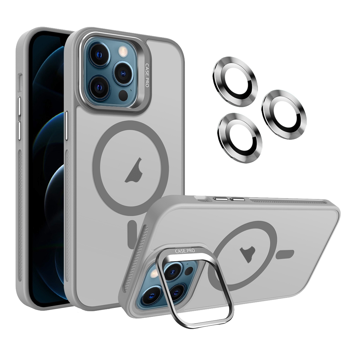 For iPhone 12 Pro Max Invisible Lens Holder MagSafe Phone Case(Grey) - Shopkiz.com