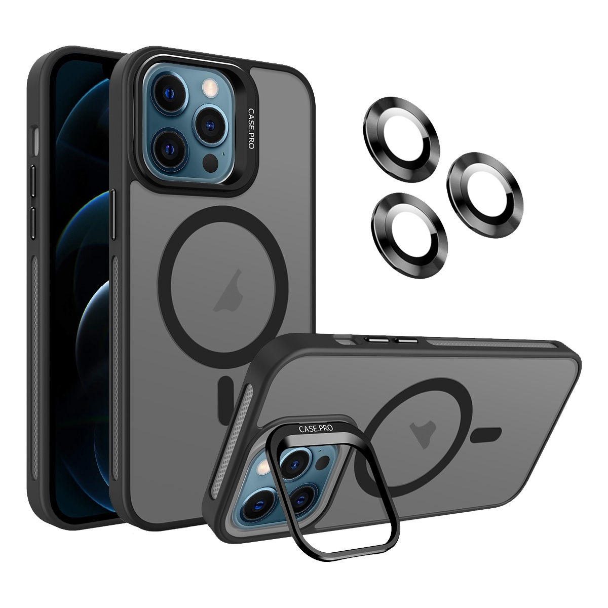 For iPhone 12 Pro Max Invisible Lens Holder MagSafe Phone Case(Black) - Shopkiz.com
