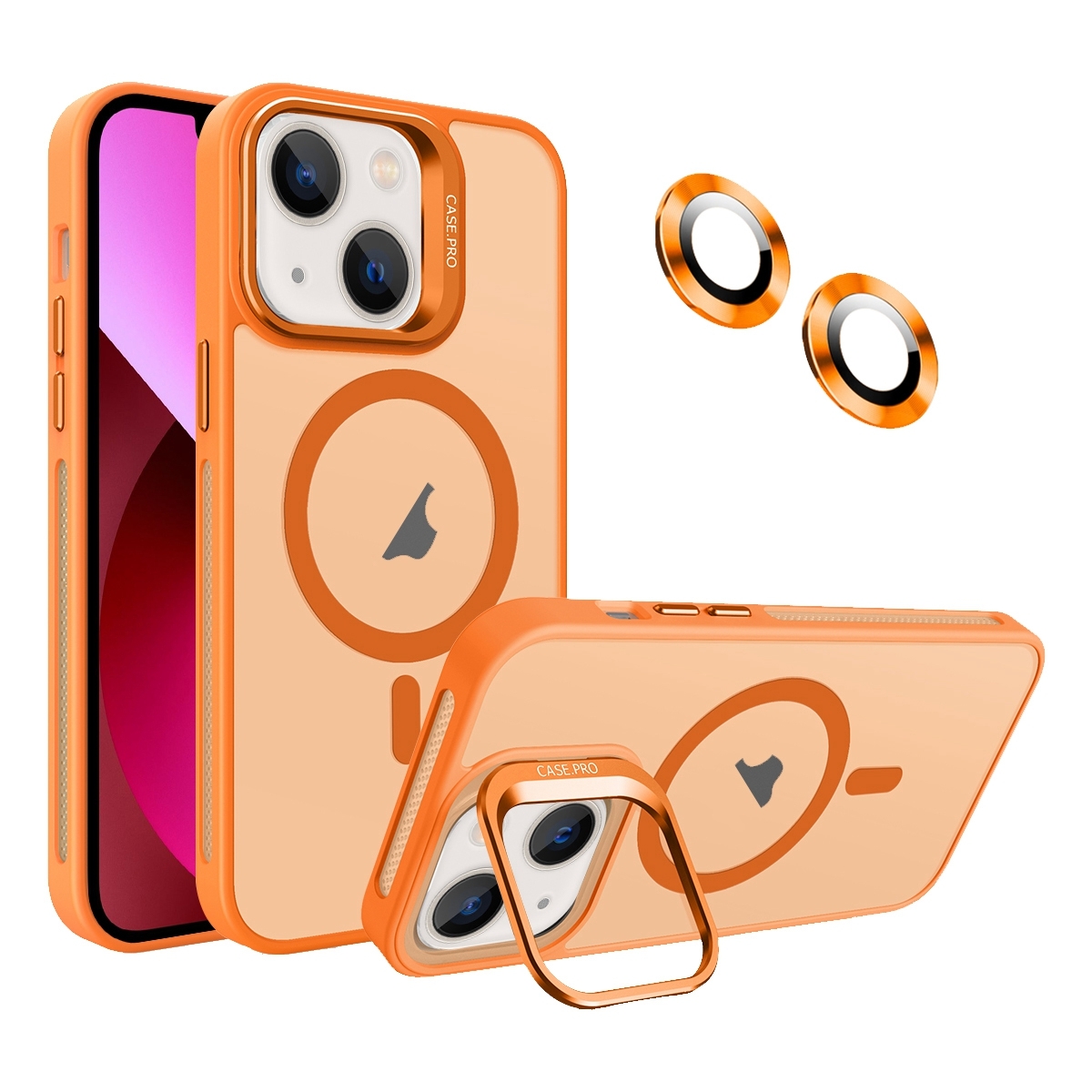 For iPhone 13 Invisible Lens Holder MagSafe Phone Case(Orange) - Shopkiz.com
