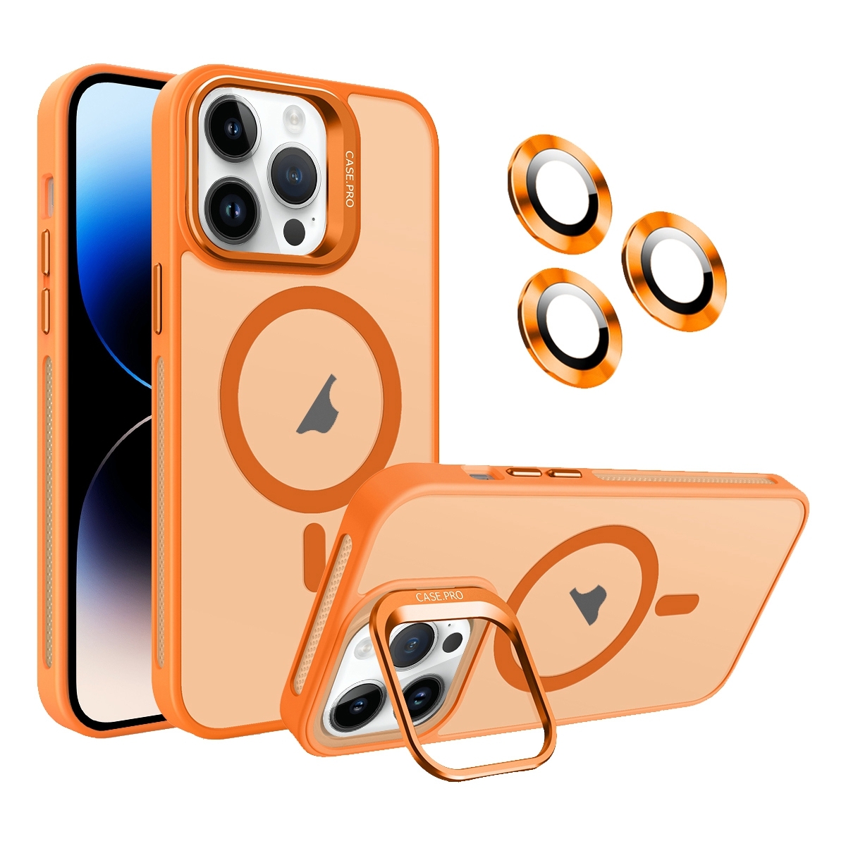 For iPhone 14 Pro Invisible Lens Holder MagSafe Phone Case(Orange) - Shopkiz.com