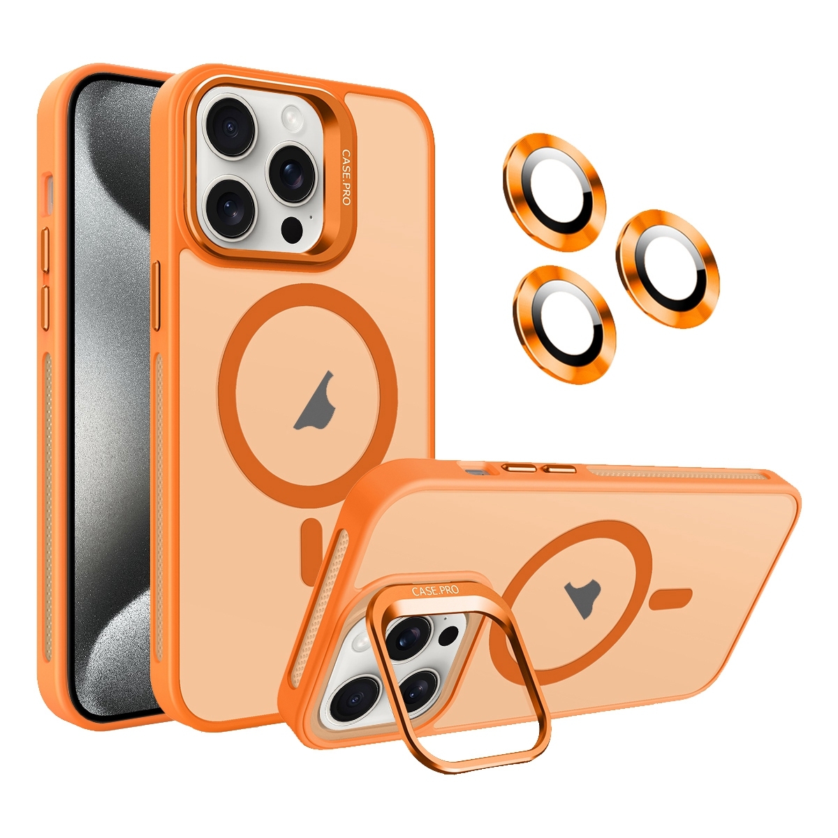 For iPhone 15 Pro Invisible Lens Holder MagSafe Phone Case(Orange) - Shopkiz.com