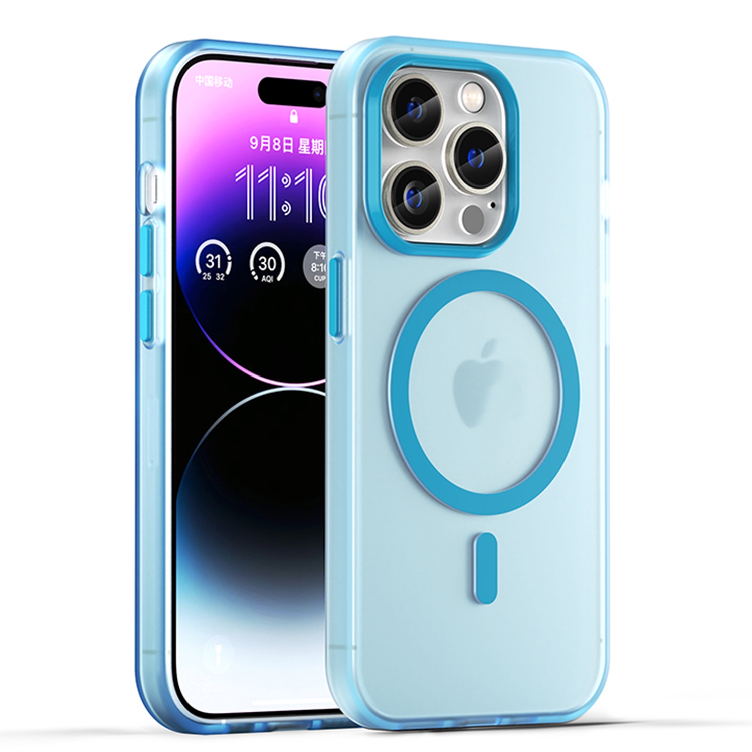 For iPhone 15 Pro MagSafe Frosted Translucent TPU + PC Full Coverage Phone Case(Blue) - Shopkiz.com