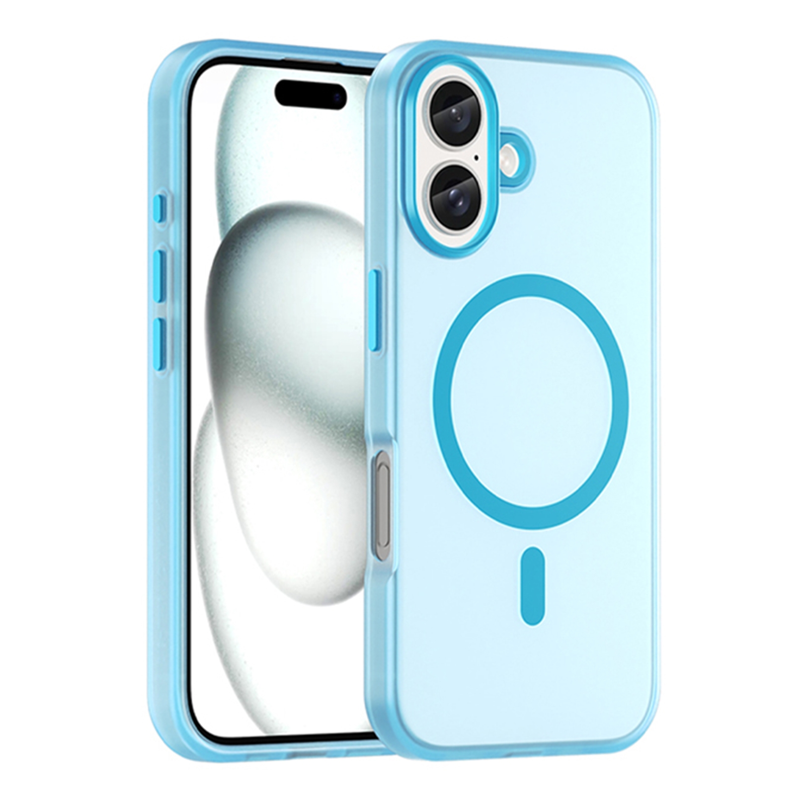 For iPhone 16 MagSafe Frosted Translucent TPU + PC Full Coverage Phone Case(Blue) - Shopkiz.com