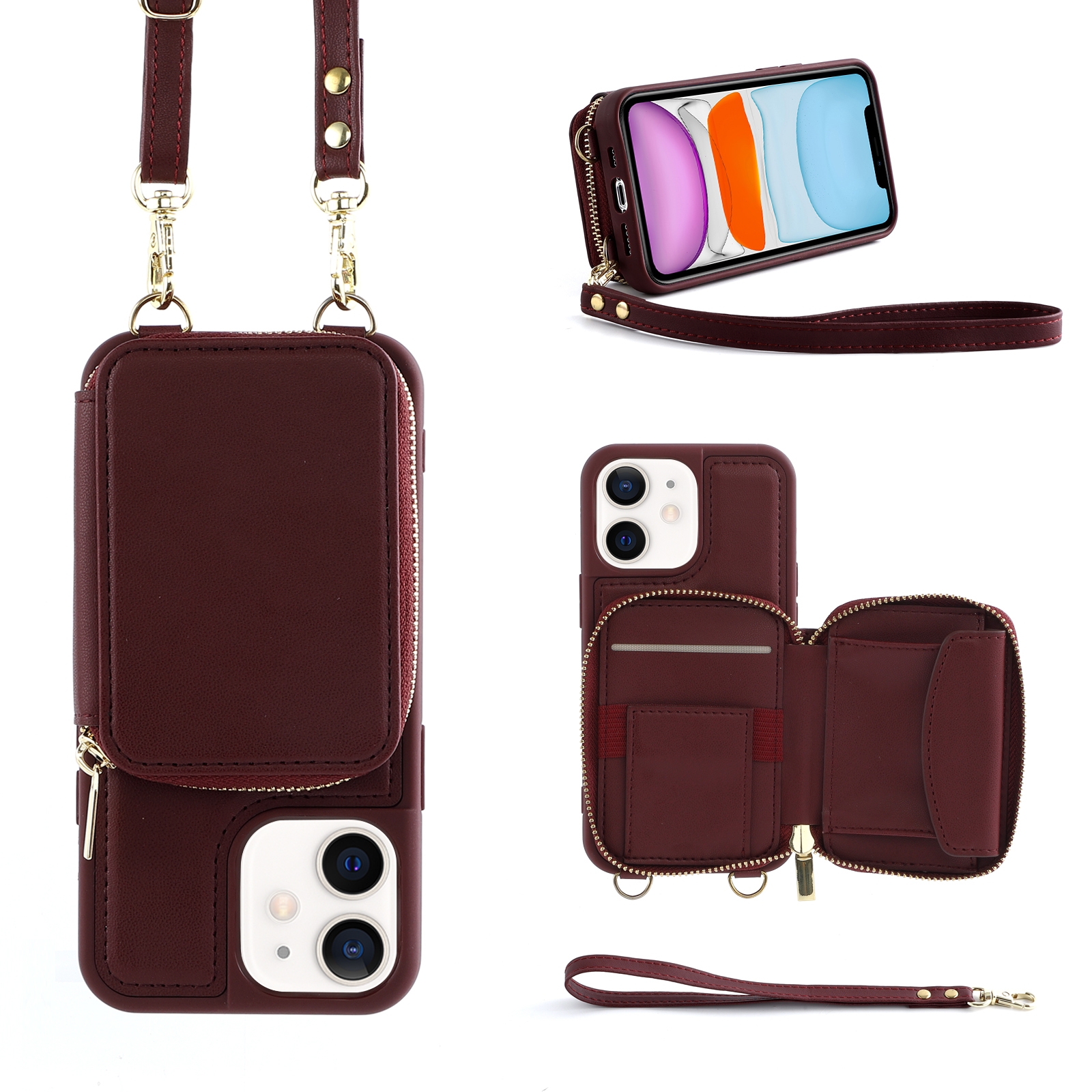 For iPhone 11 Multifunctional Zipper Wallet RFID Phone Leather Case(Wine Red) - Shopkiz.com