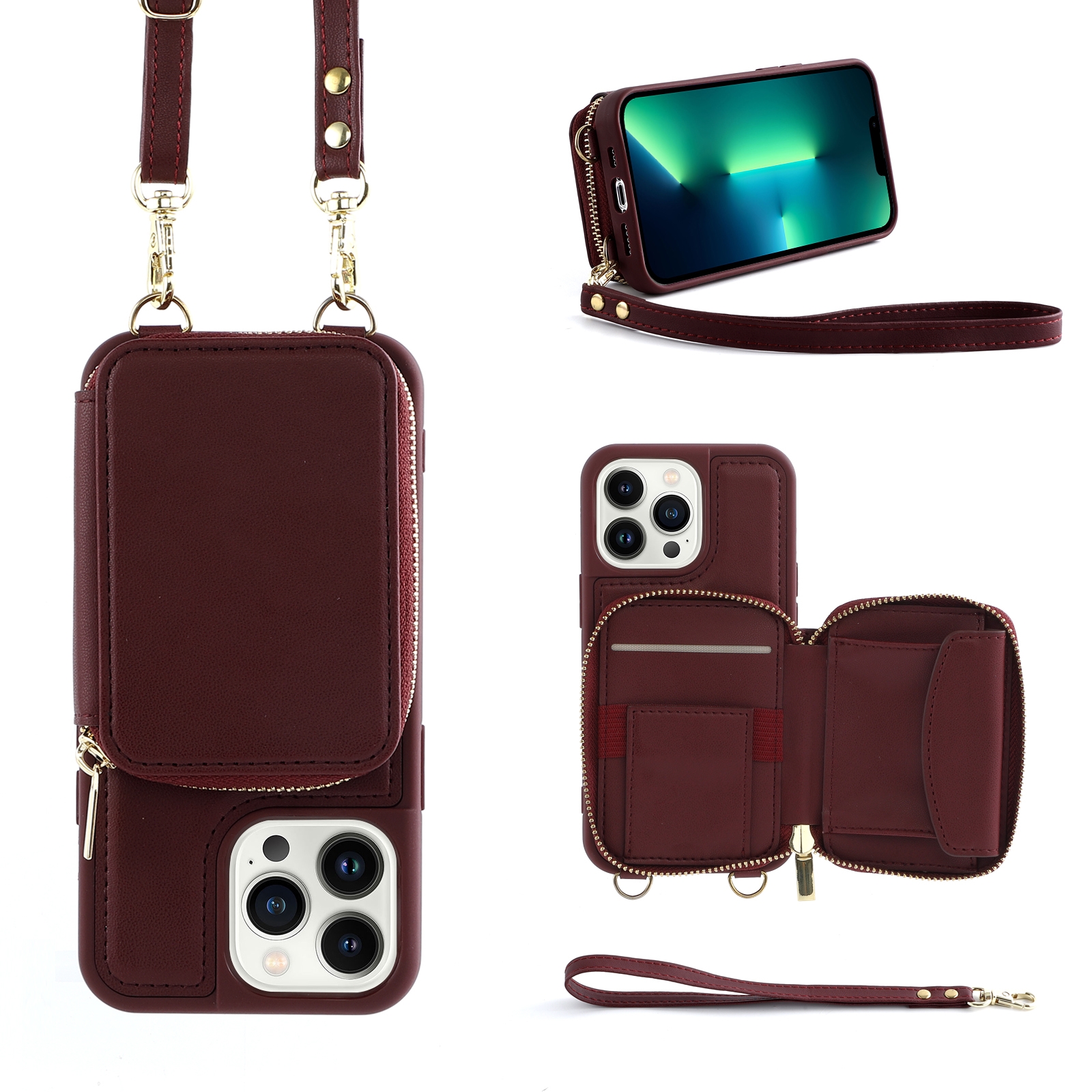 For iPhone 13 Pro Multifunctional Zipper Wallet RFID Phone Leather Case(Wine Red) - Shopkiz.com
