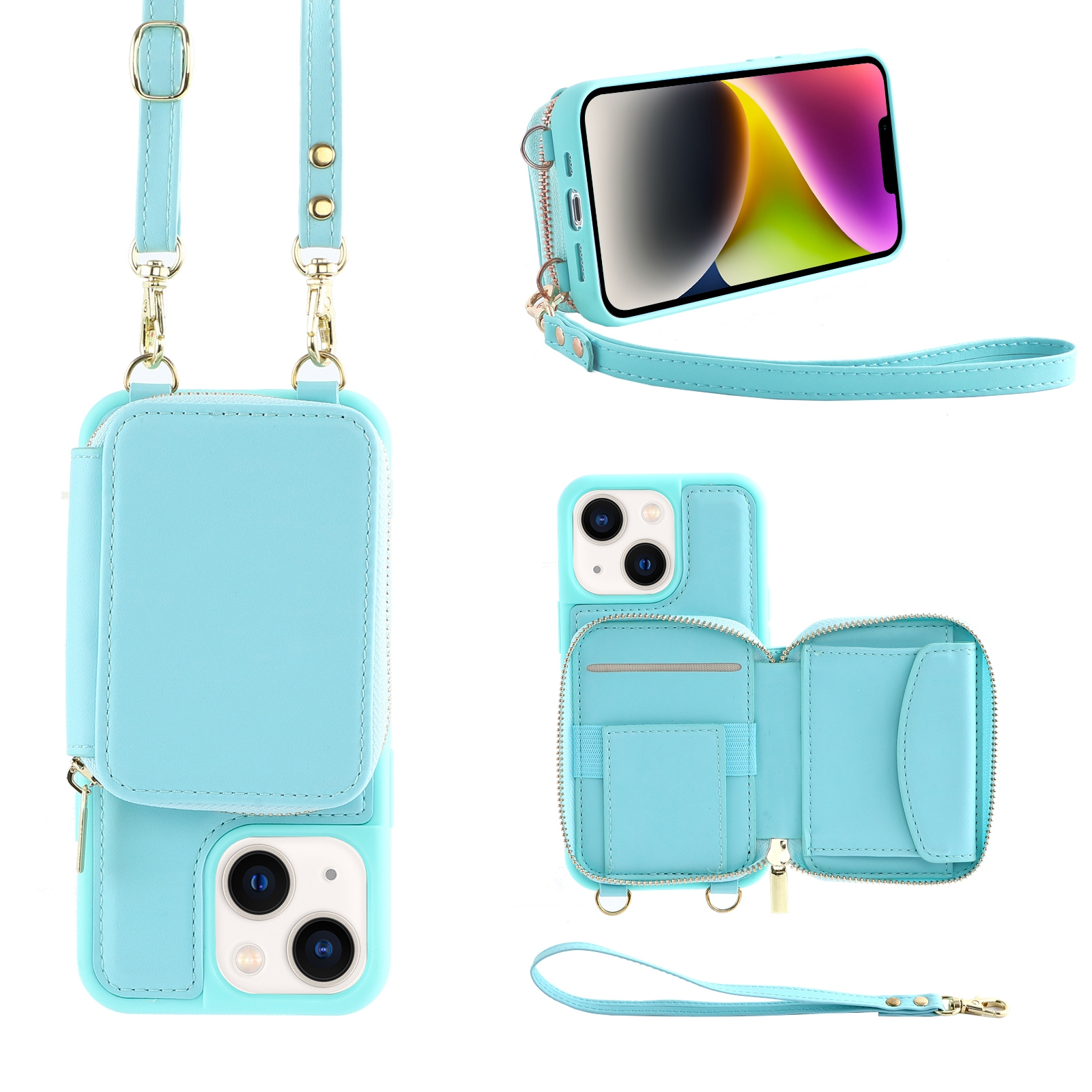 For iPhone 14 Multifunctional Zipper Wallet RFID Phone Leather Case(Mint Green) - Shopkiz.com