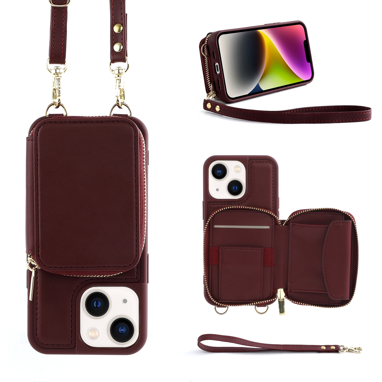 For iPhone 14 Plus Multifunctional Zipper Wallet RFID Phone Leather Case(Wine Red) - Shopkiz.com