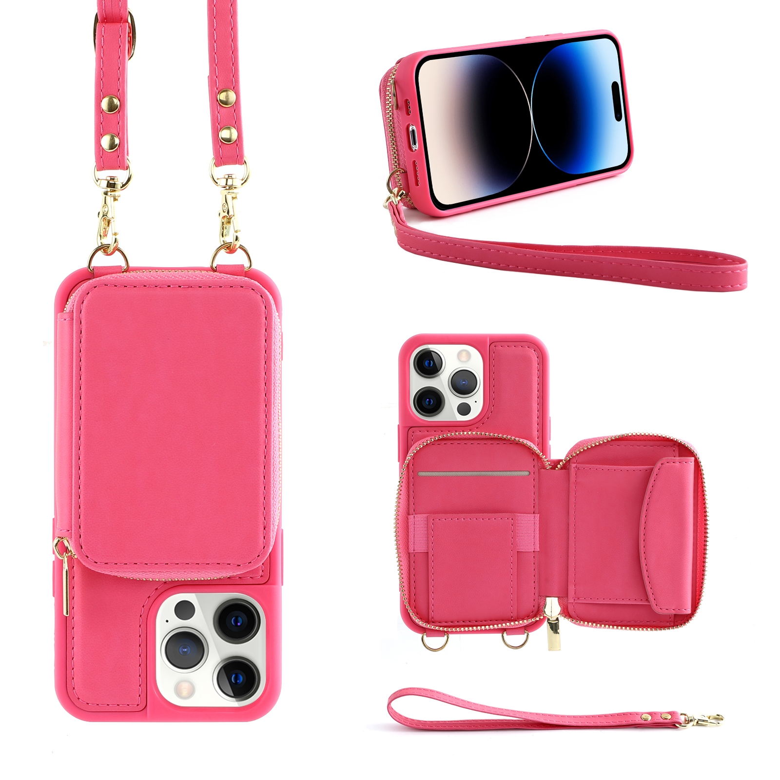 For iPhone 14 Pro Max Multifunctional Zipper Wallet RFID Phone Leather Case(Rose Red) - Shopkiz.com