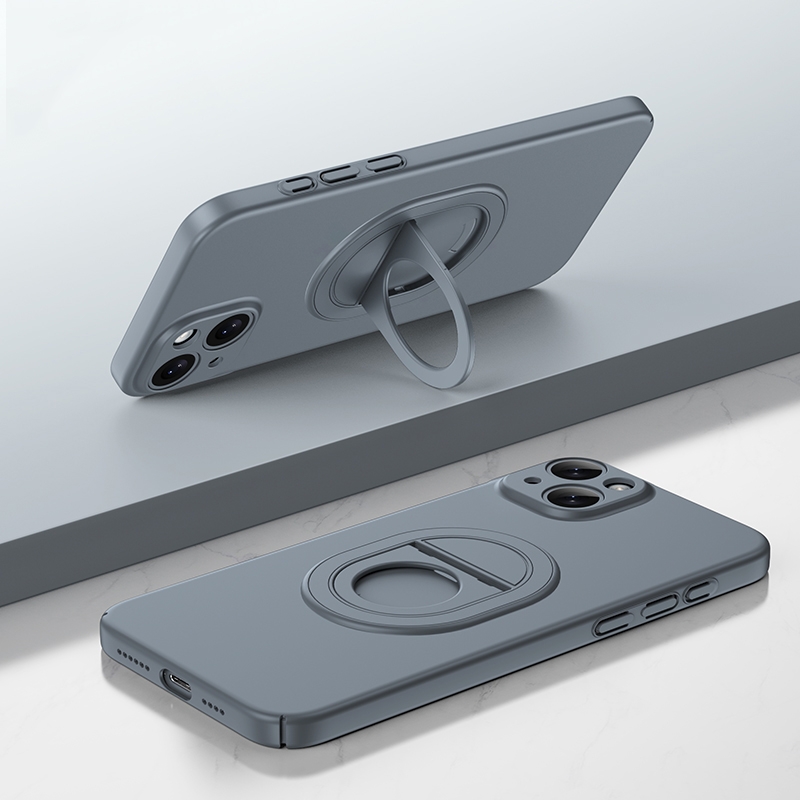 For iPhone 15 Magsafe Hidden Fold Holder Full Coverage Shockproof Phone Case(Grey) - Shopkiz.com