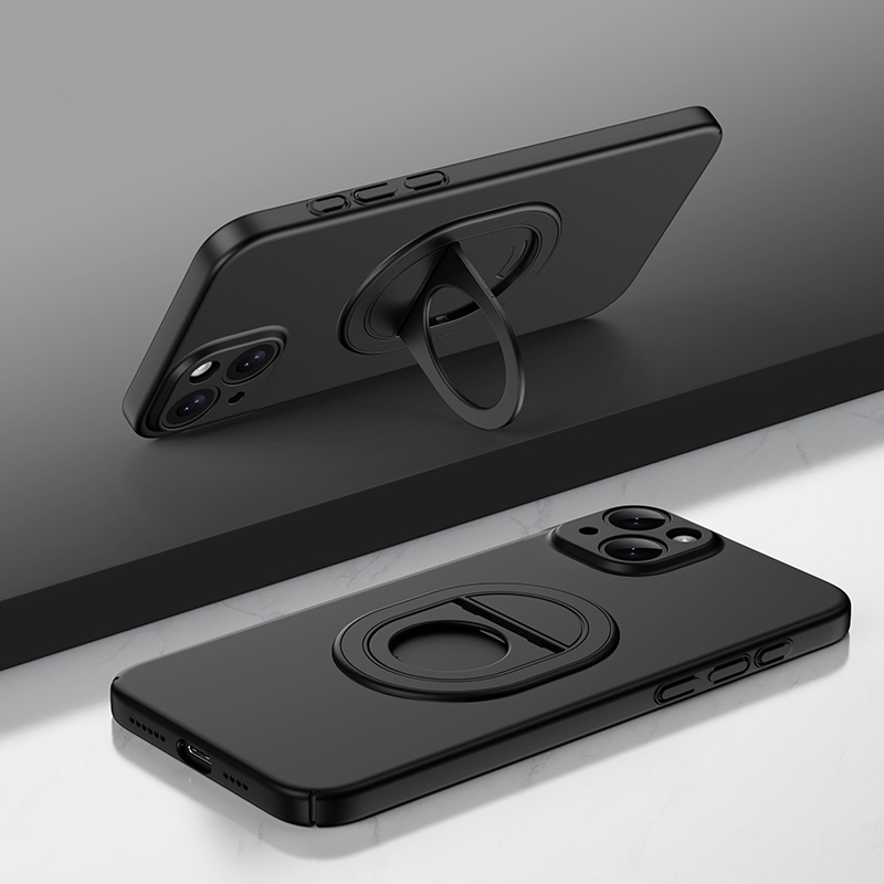 For iPhone 15 Plus Magsafe Hidden Fold Holder Full Coverage Shockproof Phone Case(Black) - Shopkiz.com