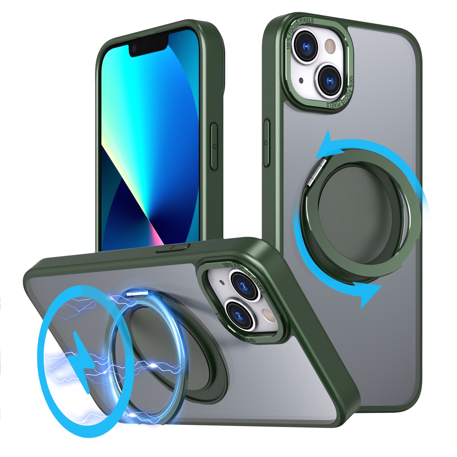 For iPhone 13 360-degree Rotating MagSafe Magnetic Holder Phone Case(Green) - Shopkiz.com