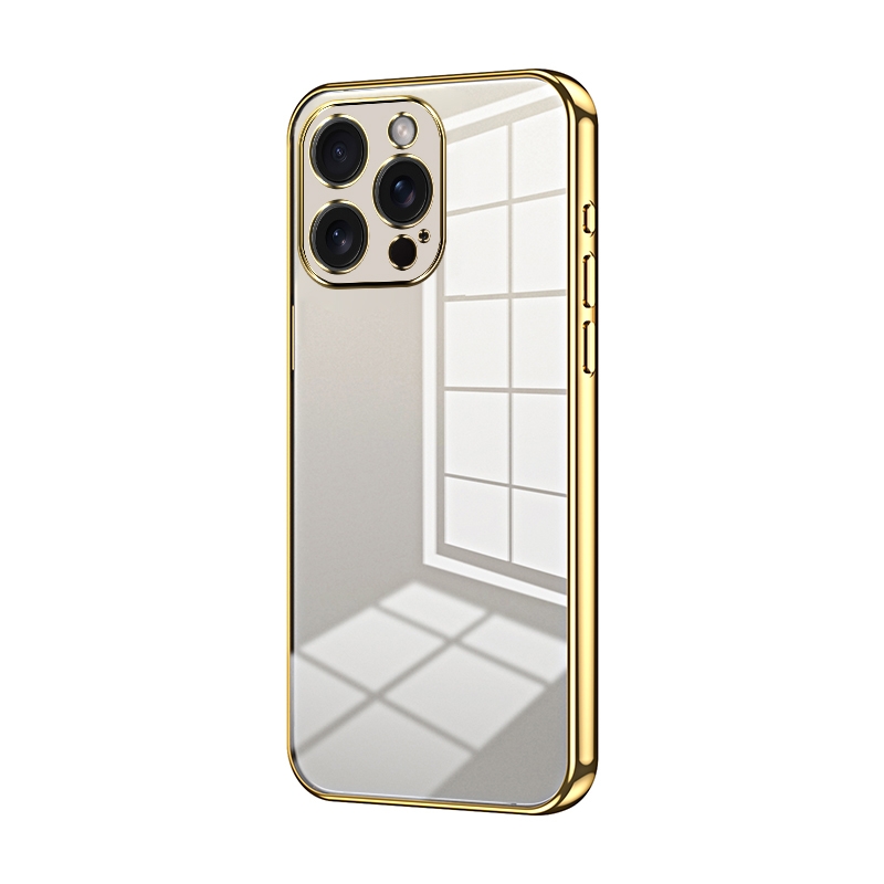 For iPhone 15 Pro Max Transparent Plating Fine Hole Phone Case(Gold) - Shopkiz.com