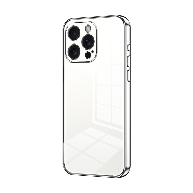 For iPhone 15 Pro Max Transparent Plating Fine Hole Phone Case(Silver) - Shopkiz.com